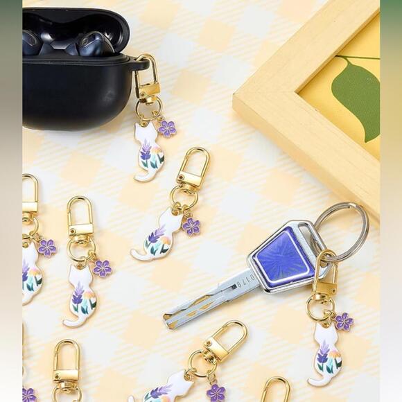 Cat Key Chain Purse Charm Women’s Gold Floral Animal Print - Picture 4 of 4